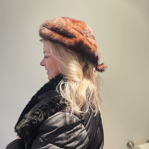 VTG Genuine Mink Fur Davy Crockett Style Hat with Tail Women OS - Picture 4 of 14
